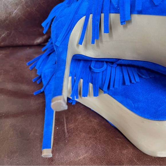 Steve Madden Cobalt Blue Suede Fringe Stiletto Booties Size 10 - Picture 9 of 11